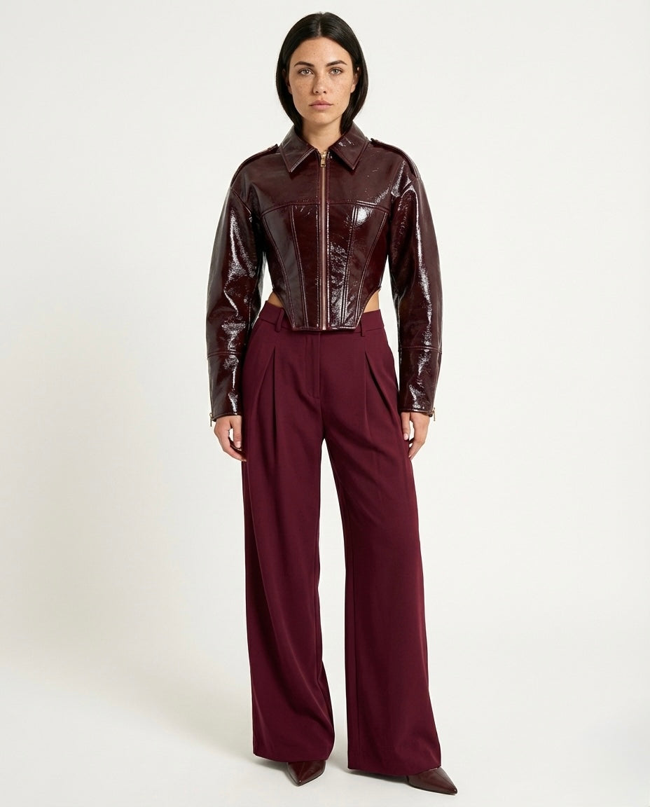 Chaqueta Cropped Estructurada de Efecto Vinilo