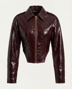 Chaqueta Cropped Estructurada de Efecto Vinilo